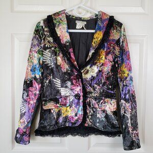 Alberto Makali Artsy, Steampunk, Victorian Velvet Ruffle Lace Trim Blazer Size S